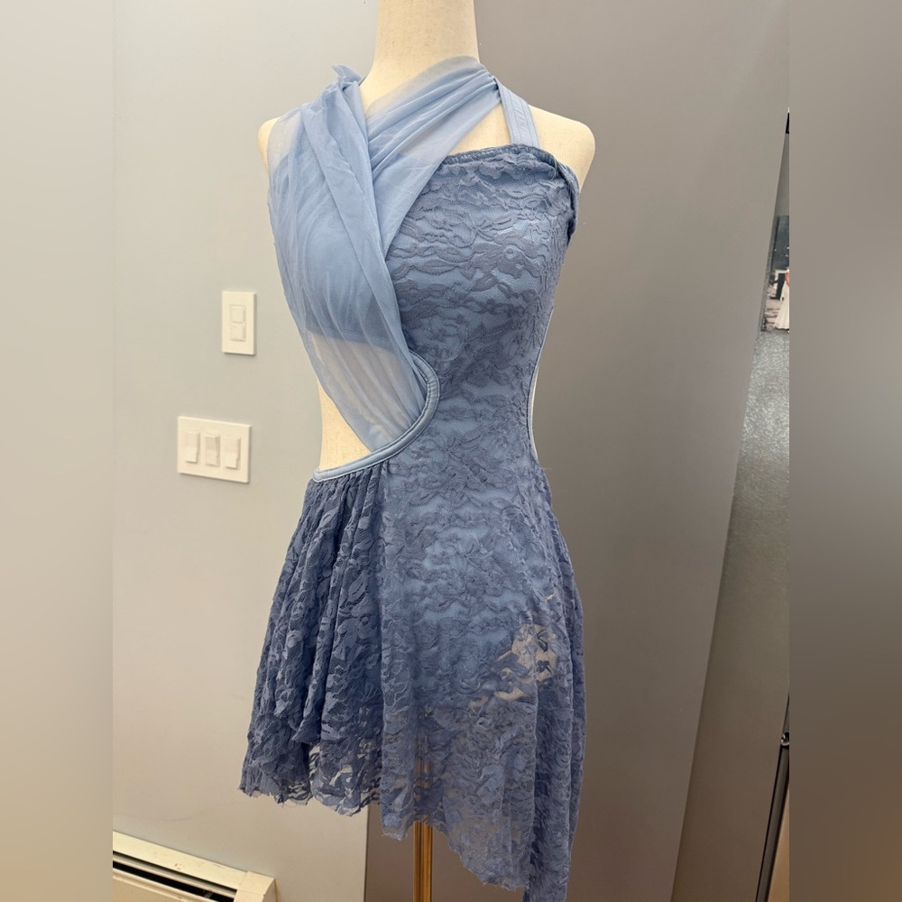 Kelle One Shoulder Blue Lace dance lyrical costume AS